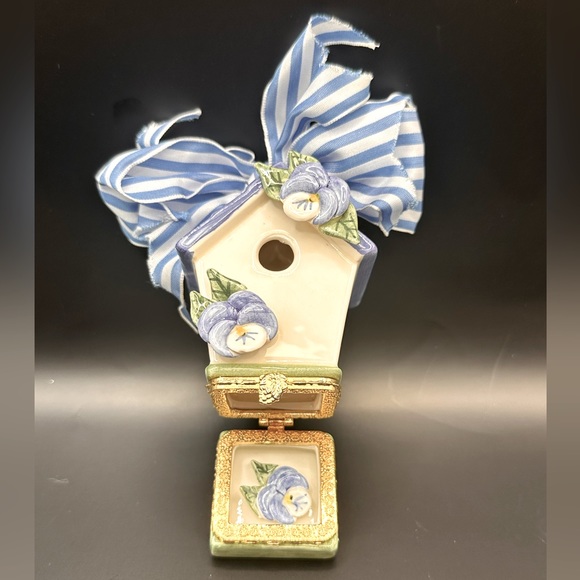 Vintage 1998 Mud Pie Birdhouse Porcelain Hinged Ring Box Trinket Box - Picture 2 of 4